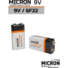 Micron 9V (Volt) 6F22 Çinko Karbon Yassı Pil Yüksek (1 Adet)