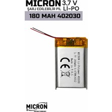 Micron 3.7V 180MAH Lityum Polimer (Li-Po) Şarj Edilebilir Pil 402030 (4×20×30 Mm)