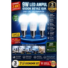 Novo 3 Adet 9W LED Ampul E27 Duy Beyaz Işık 6500K 810 Lümen Enerji Tasarruflu Uzun Ömürlü LED Lamba Seti