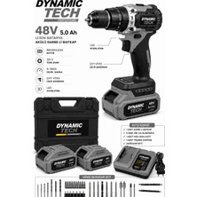 Dynamic Tech Profesyonel 48V 5.0AH Kömürsüz Akülü Darbeli Matkap Vidalama 2 Akü Şarj Cihazı ve Çantalı Set