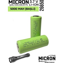 Micron 3.7 V (Volt) 5000 Mah (Amper) 26650 Li-On Başlı Pil (1 Adet) El Feneri Pili Yüksek
