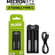 Micron 18650, 21700 Şarj Cihazı, Lityum Iyon Pil Şarj Cihazı 2 Yuvalı Type-C Çıkışlı