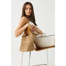 C&city Hasır Deri Saplı Çanta Y9219 Camel