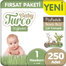 Baby Turco Doğadan 1 Beden Pofuduk Bebek Bezi Fırsat Paketi 50X5 250 Adet