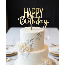 Ege Concept Life Kod 4 Happy Birthday Pleksi Pasta Süsü Gold Çubuklu - 14X9 cm + 5 cm Çubuk