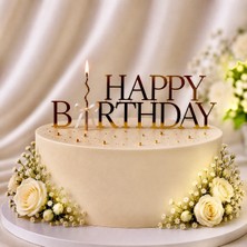 Ege Concept Life Mumlu Happy Birthday Pleksi Pasta Süsü Gold