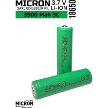 Micron 18650 Başlı Li-Ion Şarjlı Pil 3.7V 3500 Mah 3c Şarj Edilebilir Batarya Pil
