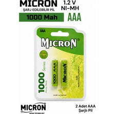 Micron Aaa 1000 Mah 1.2V Ni-Mh Şarj Edilebilir Ince Kalem Pil (2'li Paket)