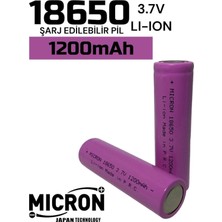 Micron 18650 Lityum Pil (Batarya) 1200 Mah (Amper) 3.7 V ( Volt) Şarj Edilebilir Başsız Pil
