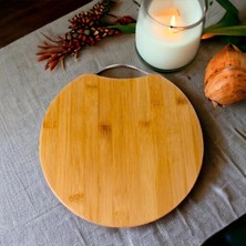 Deconox Bambu Kesim Sunum Tahtası Yuvarlak 28 * 28 * 1,5 Cm, Asma Aparatlı Kesme Tahtası, Ahşap