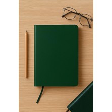 Fark Tanıtım Çizgisiz Not Defteri, Yeşil Deri Kapaklı Defter, 128 Yaprak A5 Defter, Ofis ve Kı