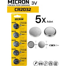 Micron CR2032 Pil 3V Baskül, Araba Kumandası , Hafıza, Hesap Makinası, Tartı Pili Düğme Pil (5 Adet)