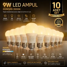 Novo 10 Adet 9W LED Ampul E27 Duy 3000K Günışığı Sarı Işık 810 Lümen Enerji Tasarruflu Uzun Ömürlü LED Lamba Seti