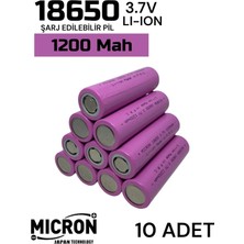 Micron 10 Adet 18650 Lityum Pil (Batarya) 1200 Mah (Amper) 3.7 V ( Volt) Şarj Edilebilir Başsız Pil
