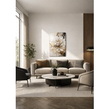 Zera Wall Mdf Tablo Beyaz Çiçek ve Gold Detaylı Soyut Tasarım – Modern Salon, Yatak Odası ve Ofis Duvar Dekorasyonu