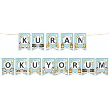 Parti Show Kur'an Okuyorum Bayrak Süsleme Seti Mavi Gold 17*170 cm