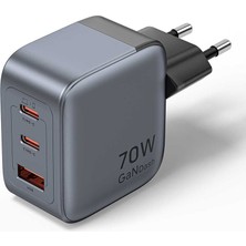 Vention Dash (Fex) 70W Gan 5.0 3 Çıkışlı (2xusb-C + 1xusb-A) Hızlı Şarj Cihazı MacBook iPhone Uyumlu