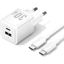 Vention 30W Gan Çift Çıkışlı (1xusb-C 30W + 1xusb-A 30W) Hızlı Şarj Cihazı ve 1m Kablo Seti iPhone Uyumlu