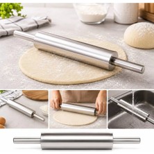 Senz Paslanmaz Çelik Merdane Ergonomik Kulplu Çelik Profesyonel Hamur Açma Merdanesi
