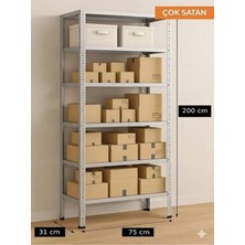 Murat Raf 6 Katlı 31X75X200 cm Galvaniz Çelik Raf - Depo, Arşiv, Kiler, Dosya, Market Rafı