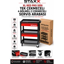 Staxx Power Xl Red Pro Seri 2 Çekmeceli 4 Bölmeli Profesyonel Alet Servis Arabası Metal Takım Tezgah Arabası
