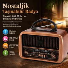 FaroxTech Nostaljik Taşınabilir Bluetooth Radyo – Am/fm/sw 3 Bant, USB ve Tf Kart Destekli, 18650 Şarjlı Pil Uyumlu Retro Tasarım