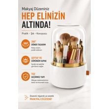 CoverZone 360° Döner Makyaj Fırçası Düzenleyici, Şeffaf Kapaklı Toz ve Su Geçirmez Kozmetik Organizer, Abs Pet Silikon Jel Fırça Saklama Kutusu, 24 x 13 Cm, | Beyaz YH-2001