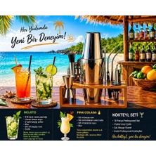 Bar Boss Professional Barware Elite Bar Kokteyl Seti - Ahşap Standlı 12 Parça Profesyonel Boston Shaker Seti