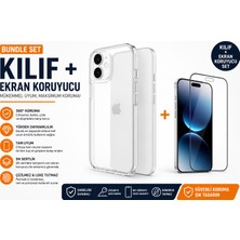 Han Apple iPhone 14 Şeffaf Silikon Kılıf + 9h Cam Ekran Koruyucu Seti