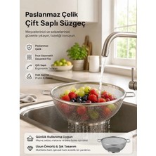 Senz Kulplu Paslanmaz Çelik Süzgeç Makarna Süzgeci Meyve ve Sebze Yıkama Kevgir 24 cm