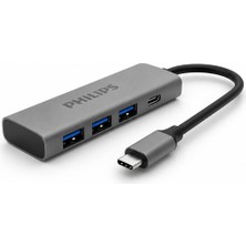 Philips SWR5041/00 USB-C 4'ü 1 Arada USB 3.0 Hub, 3x USB-A + 1x USB-C, 5Gbps Veri Aktarımı