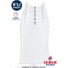 Seher Yıldızı Kadın 6'lı Paket Beyaz Ribana Ip Askılı Atlet %100 Pamuk