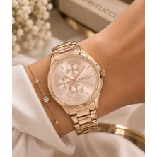 Ferrucci Spor Model Rosegold Çelik Kordon ve Kasa Kadın Kol Saati+Bileklik Hediye