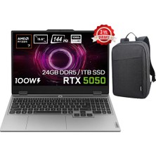 Lenovo Loq 15AHP10 Amd Ryzen 7-250 24GB Ddr5 1tb SSD RTX5050 8gb 100W 15.6 Inç Full Hd 144Hz IPS Windows 11 Pro Gaming Laptop (83JG006ATR) B10 Çanta Hediyeli