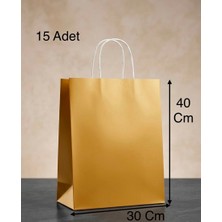 Aybaş Kağıtçılık 1.kalite 30X40 cm ( 15 Adet ) Büyük Boy Gold Renkli Kraft Kağıt Çanta, Hediye Paketi, Hediye Poşeti