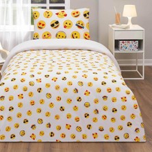 Özdilek Tek Kişilik Fitted Çarşaf Ranforce Nevresim Takımı Sarı Emoji Cute