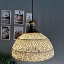 Bamyum Bohem Recycle Iplik Jüt El Yapımı Krem Iplik Eskitme Tokmak Başlık Tekli Avize