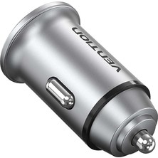 Vention 30W Çift Portlu (Type-C ve Usb-A) Alüminyum Hızlı Araç Şarj Cihazı - Gri (Fffh0)