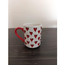 El Yapımı Kalp Desenli 300ML Kupa Seramik Bardak Hand Made