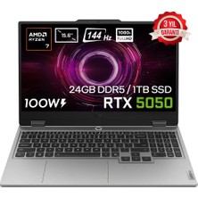 Lenovo Loq 15AHP10 Amd Ryzen 7-250 24GB Ddr5 1tb SSD RTX5050 8gb 100W 15.6 Inç Full Hd 144Hz IPS Windows 11 Pro Gaming Laptop (83JG006ATR)