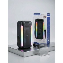 PolyGold PG-4261 Mikrofonlu Şarjlı Bluetooth Hoparlör Çift 4 Inç Sürücülü Rgb LED Işıklı Karaoke Ses Sistemi