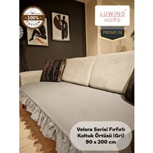 Luwino Home % 100 Pamuk Keten Fırfırlı Koltuk Örtüsü Velora Serisi, Yatak Runner ,dekoratif , Modern Tasarım ,kaymaz, Toz Tutmaz , Tüylenmez , 90X200 cm