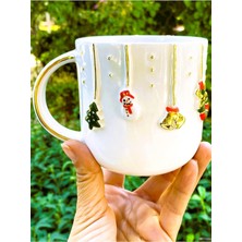 Premium Kalite 24 Ayar Altın Detaylı El Yapımı Christmas Mug 450 ml Gold Handmade