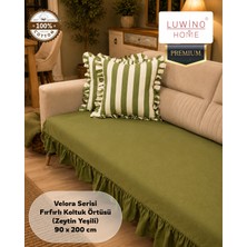 Luwino Home % 100 Pamuk Keten Fırfırlı Koltuk Örtüsü Velora Serisi, Yatak Runner ,dekoratif , Modern Tasarım ,kaymaz, Toz Tutmaz , Tüylenmez , 90X200 cm