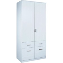 T Designo Aksu Giyinme Dolabı - Çok Amaçlı Dolap - Gardırop 90 Cm-2 Kapaklı-2 Çekmeceli -Beyaz