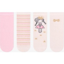 Penti Kız Çocuk Pembe Sparkle Princess Prenses Desenli Pamuklu 4 Çift Soket Çorap