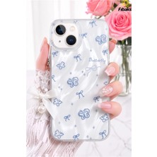 Fibaks iPhone 13/14/15 Kılıf Hologramlı Kelebek & Fiyonk Desenli Charm Aksesuarlı Şeffaf Silikon | Içten Baskılı, Kamera Korumalı, Airbag Köşeli, Darbe Emici Premium Kapak Telefon Kılıfı