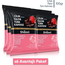Shazel Çilekli Hazır Türk Kahvesi 100 G x 6 Adet Türkiye Menşeli Lezzetli Aroma