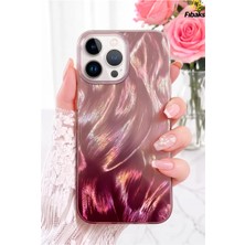 Fibaks iPhone 14 Pro Max / 15 Pro Max Kılıf Tüy Ebru Desenli Darbe Emici Rose Renkli Silikon Koruyucu Kapak Telefon Kılıfı