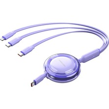 Vention 100W Makaralı Çift Type-C ve Lightning Çıkışlı 5A Hızlı Şarj Kablosu 1,1m Mor (Trk)